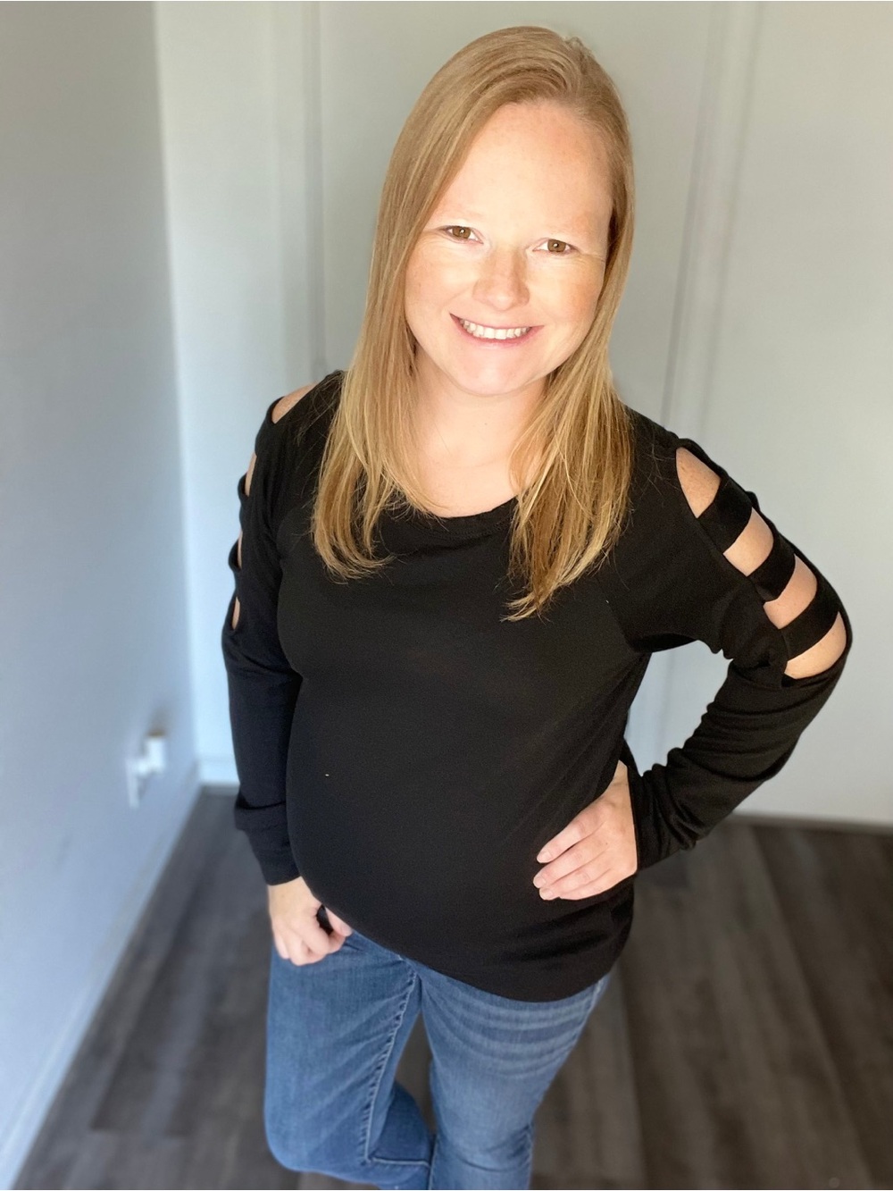 Cold-Shoulder Long Sleeve Women's Top - Black